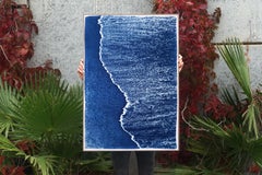 Costa Rica Beach Foam, Shoreline Seascape, Minimal Blue, Limited Edition Print