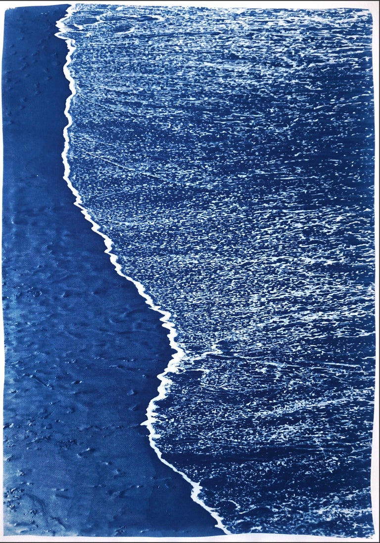 Kind of Cyan Landscape Print - Costa Rica Beach Foam, Shoreline Seascape, Minimal Style Limited Edition Print