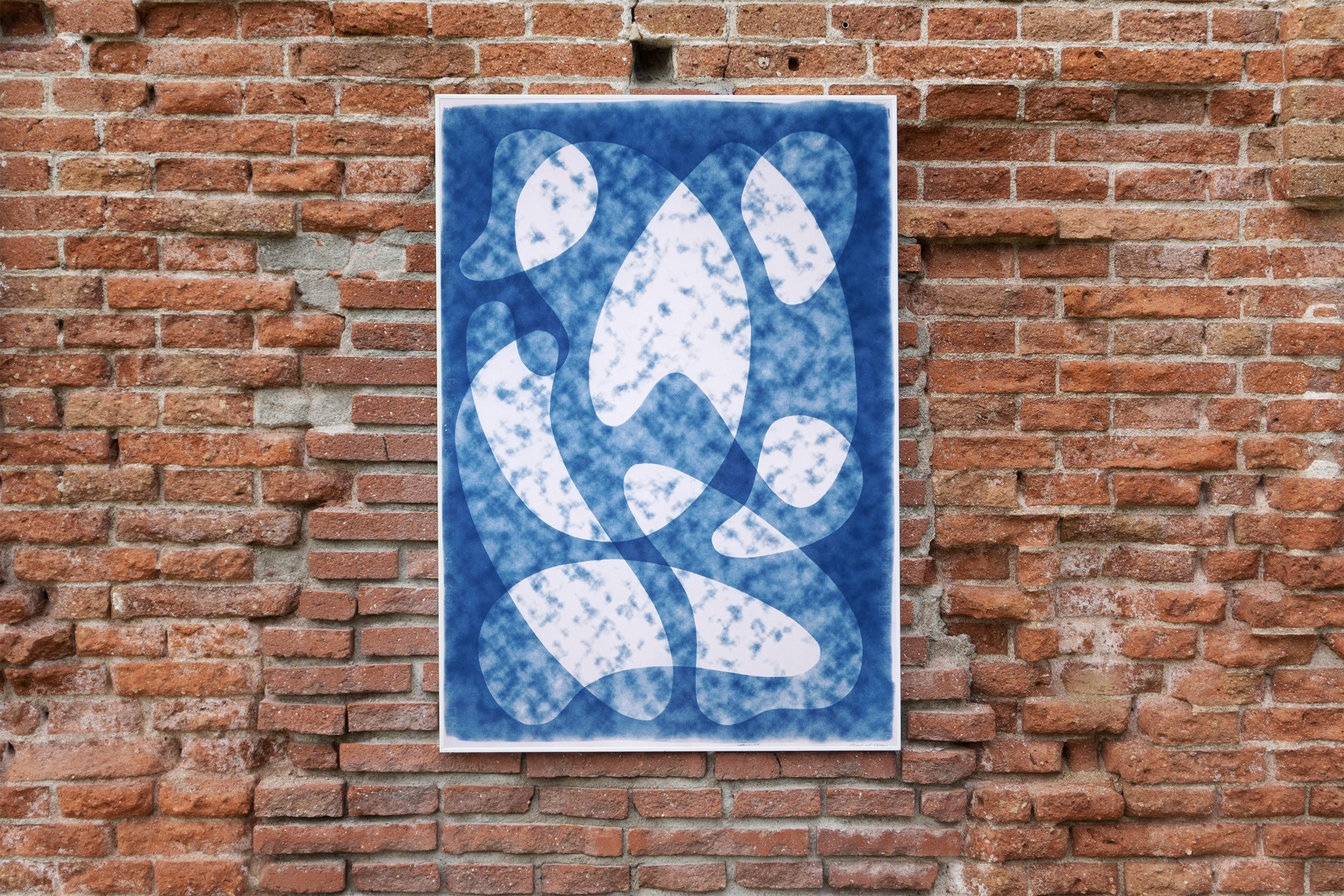 Dark Cloudy Shapes, Mid-Century Modern Kidney Forms, Blue and White Transparency For Sale 1