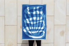 Deep Ocean Whirlpool, Desert Modernism Style, Unique Cyanotype on Paper in Blue