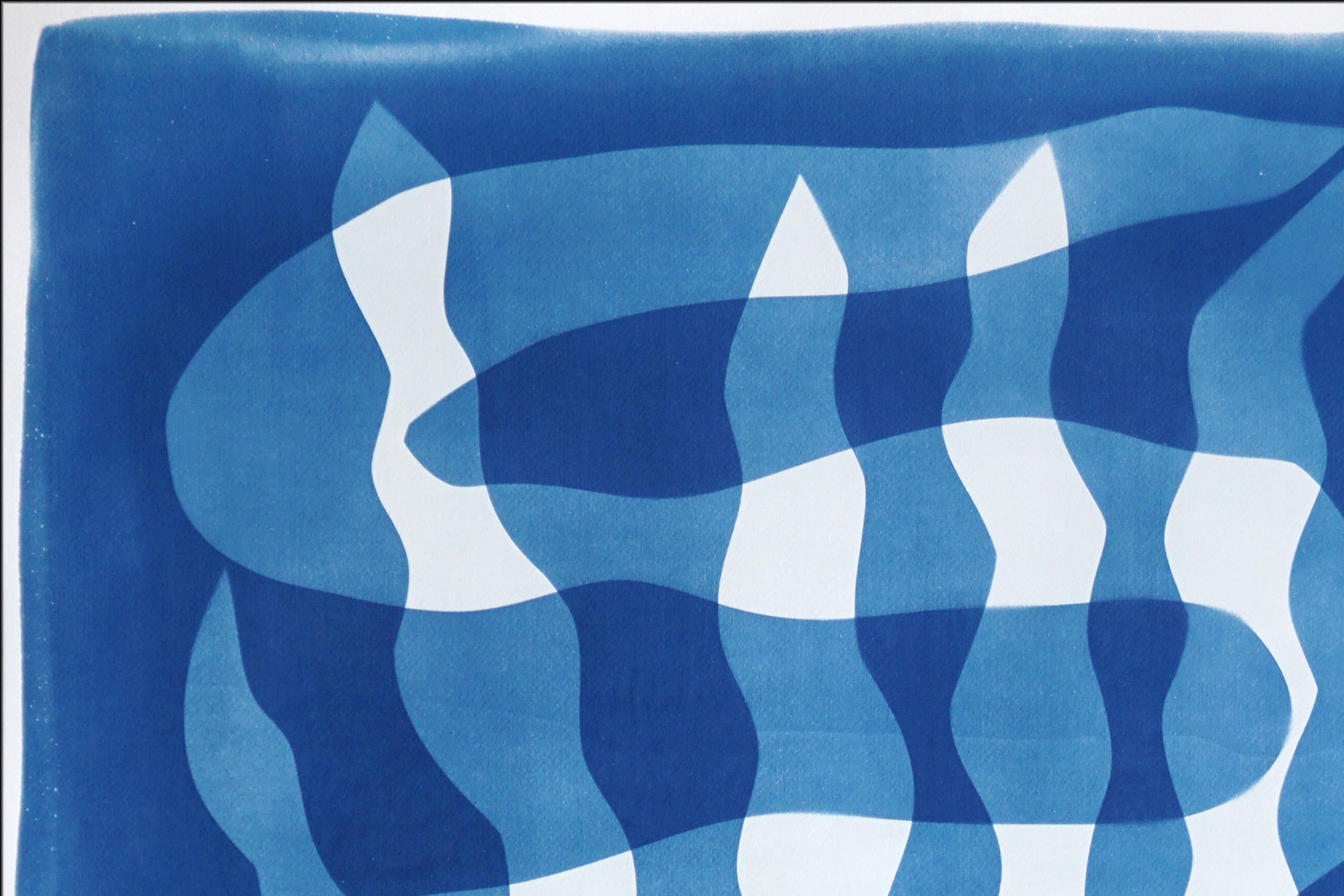 Deep Ocean Whirlpool, Desert Modernism Style, Unique Cyanotype on Paper in Blue For Sale 1