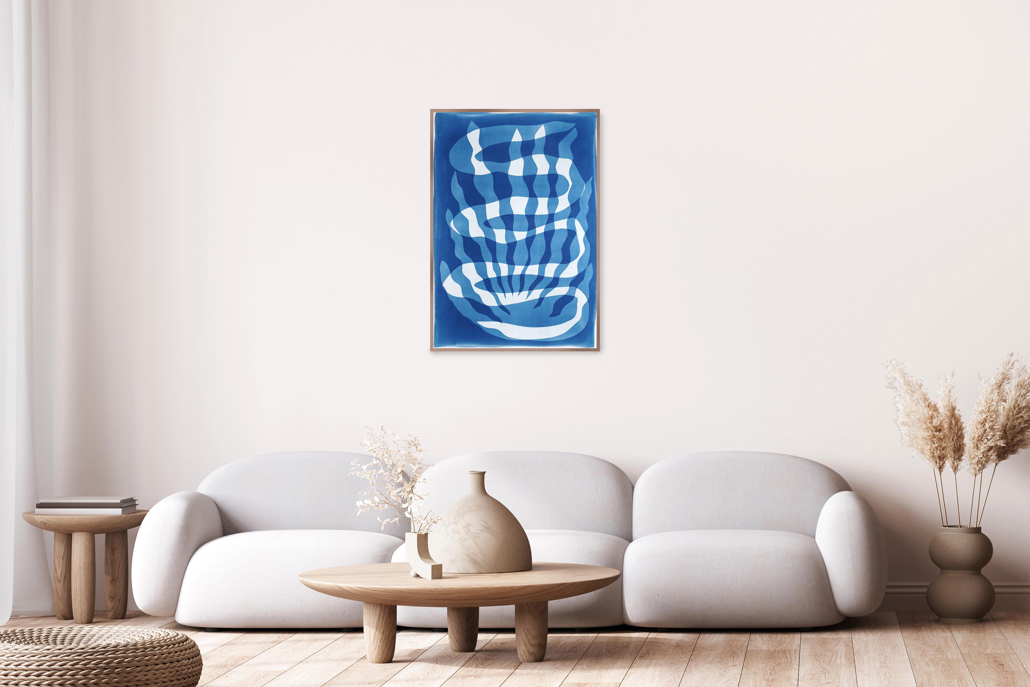 Deep Ocean Whirlpool, Desert Modernism Style, Unique Cyanotype on Paper in Blue For Sale 2