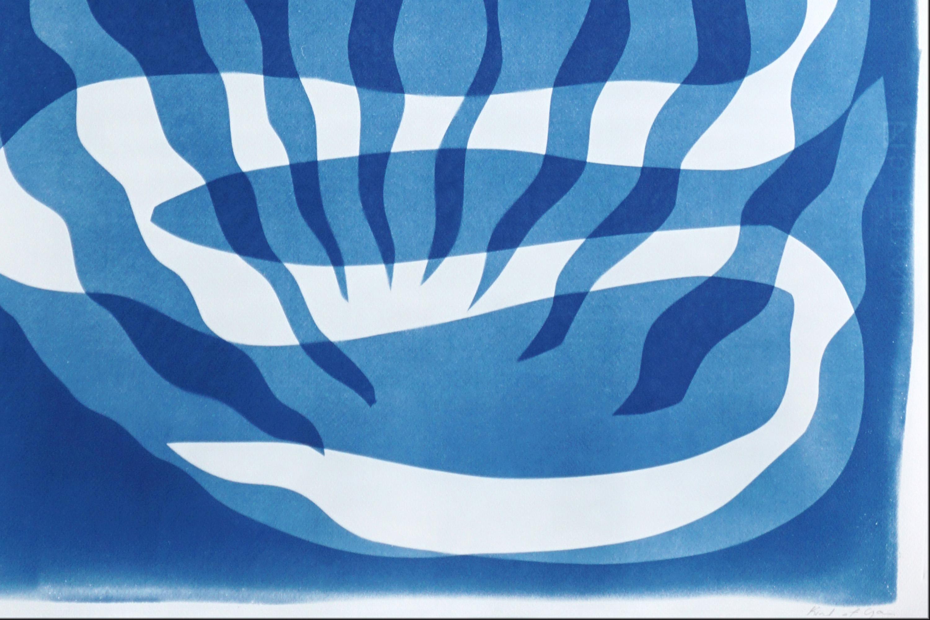 Deep Ocean Whirlpool, Desert Modernism Style, Unique Cyanotype on Paper in Blue For Sale 4