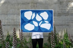 Deep Quarry, Ancient Gem Shapes in Blue and White, Unique Monotype Cyanotype