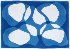 Deep Quarry, Ancient Gem Shapes in Blue and White, Unique Monotype Cyanotype