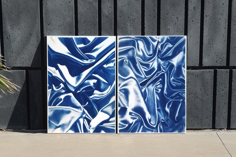Diptych of Silks, Classic Blue Sensual Shapes, Cyanotype on Watercolor Paper  For Sale 2