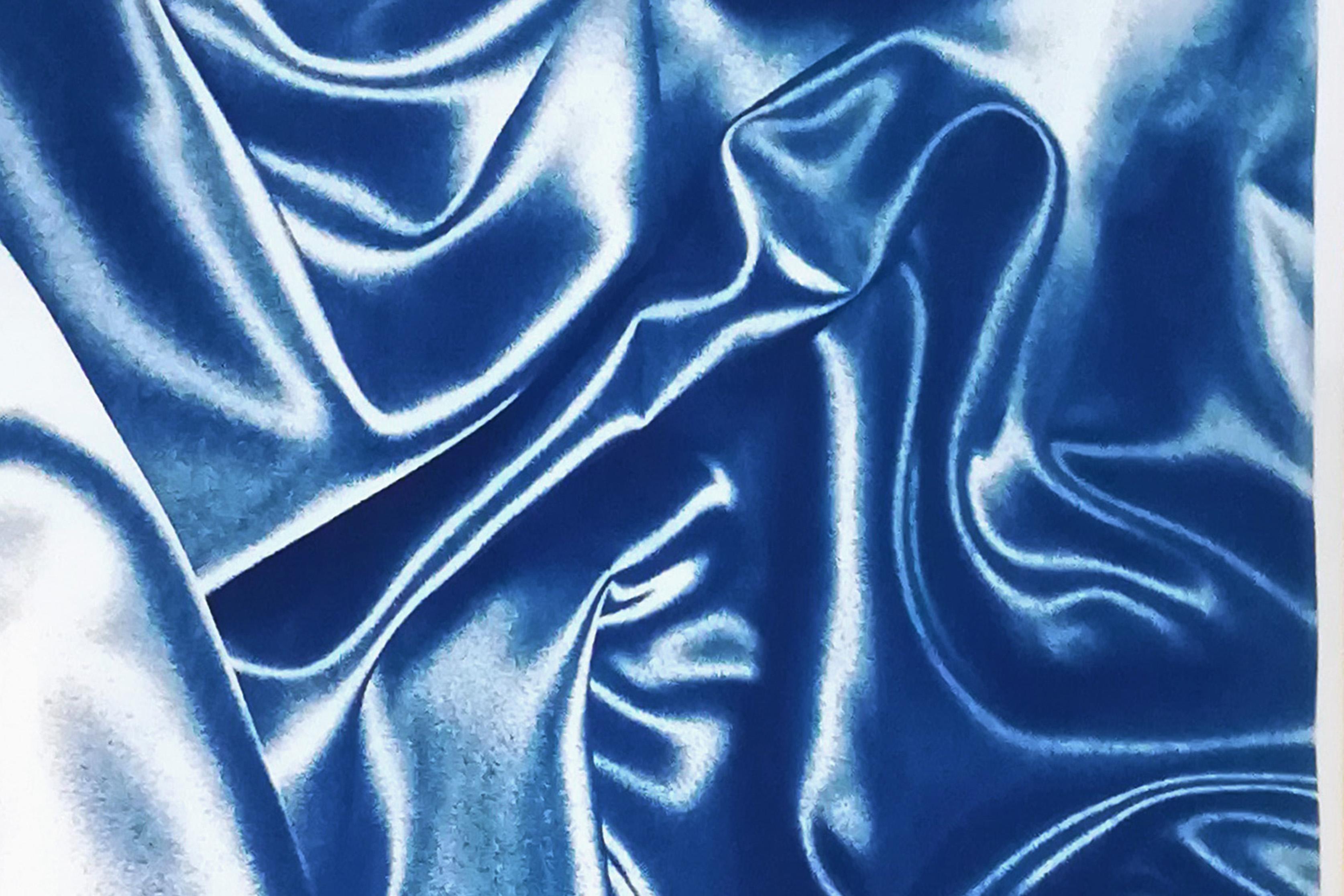 Diptyque de soies, formes sensuelles bleues classiques, cyanotype sur papier aquarelle  en vente 5