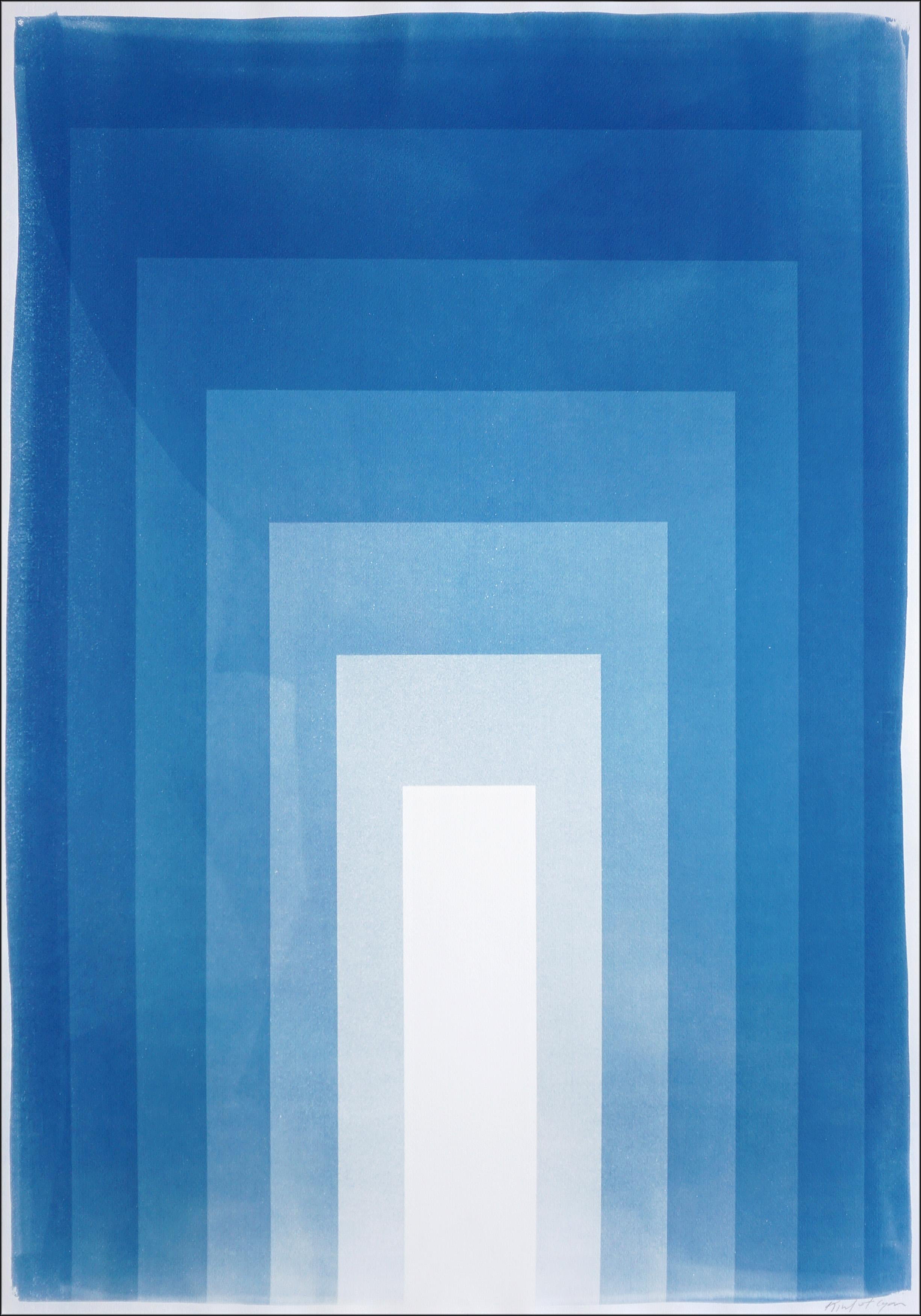 Double Portals, Cyanotype Diptych, Abstract Geometric, Blue Minimalism on Paper in vendita 1