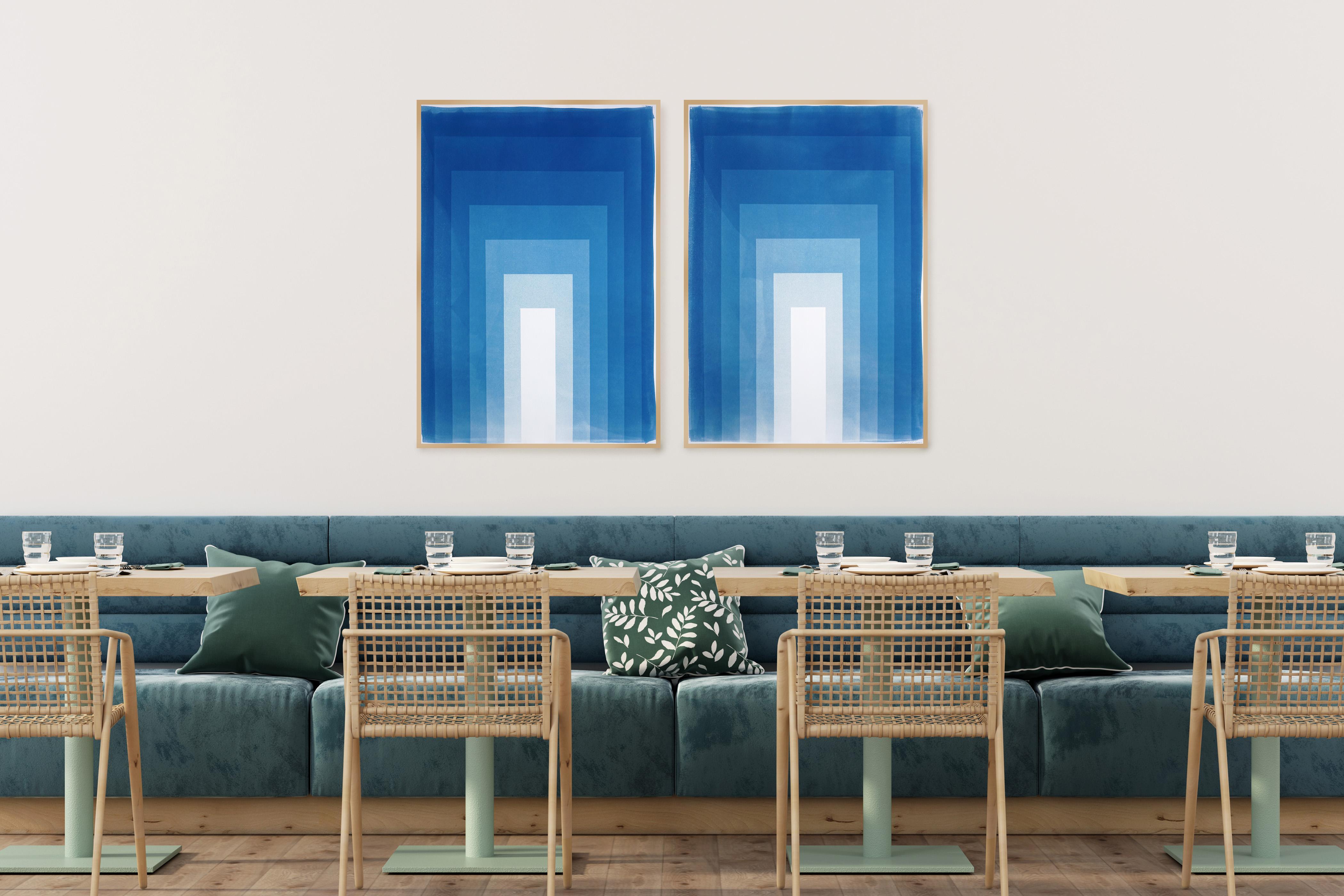 Double Portals, Cyanotype Diptych, Abstract Geometric, Blue Minimalism on Paper in vendita 4