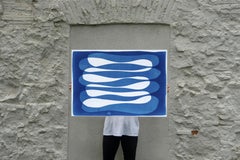 Double Vision, Eternity Shape Transparenzen in Weiß und Blau, Cyanotyp, Papier