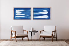 Drift Apart, Elipse infinie dans les tons bleus, diptyque horizontal, style minimaliste