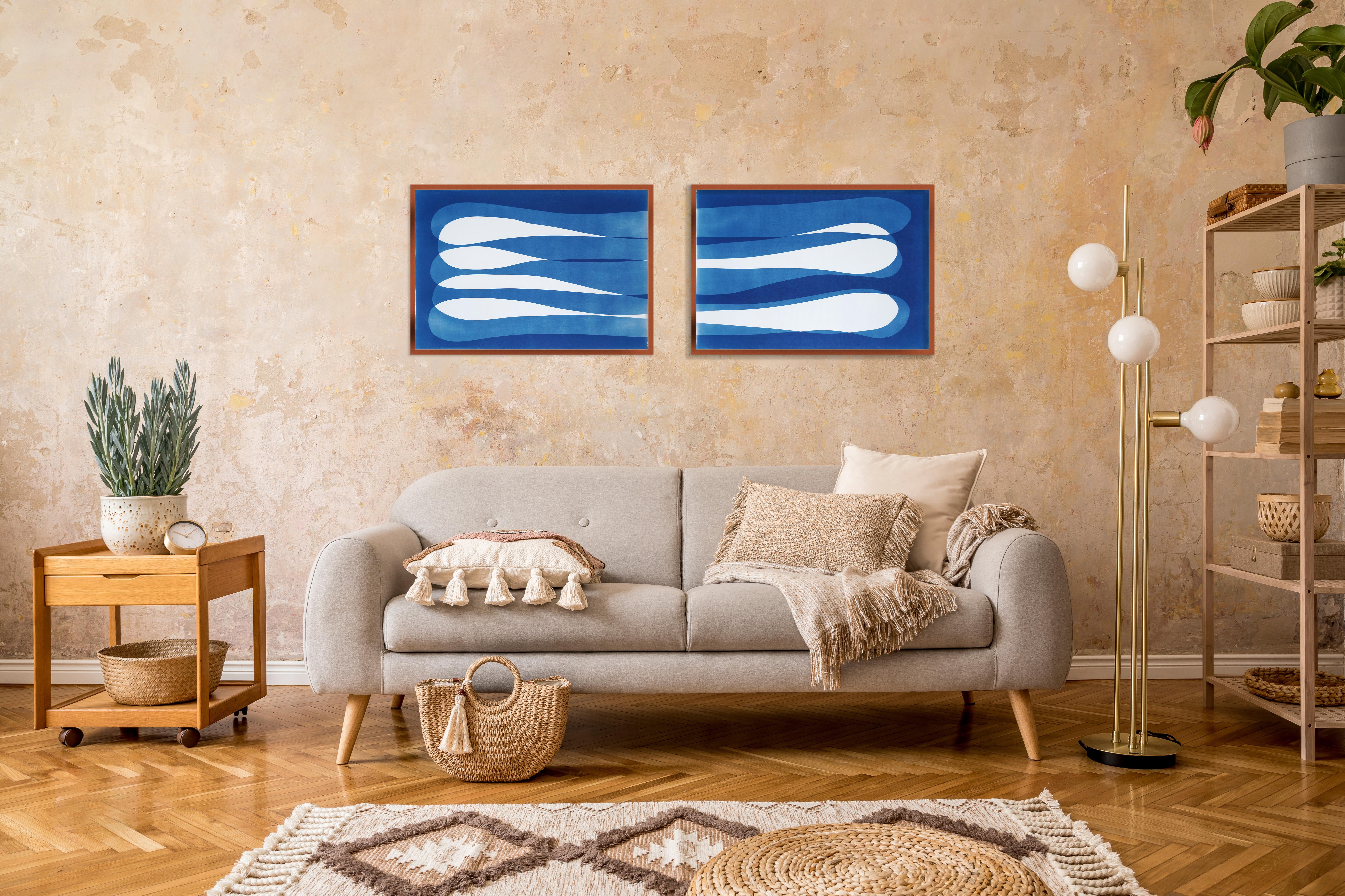 Drift Apart, Infinity Elipse in Blue Tones, Horizontal Diptych, Minimalist Style For Sale 3