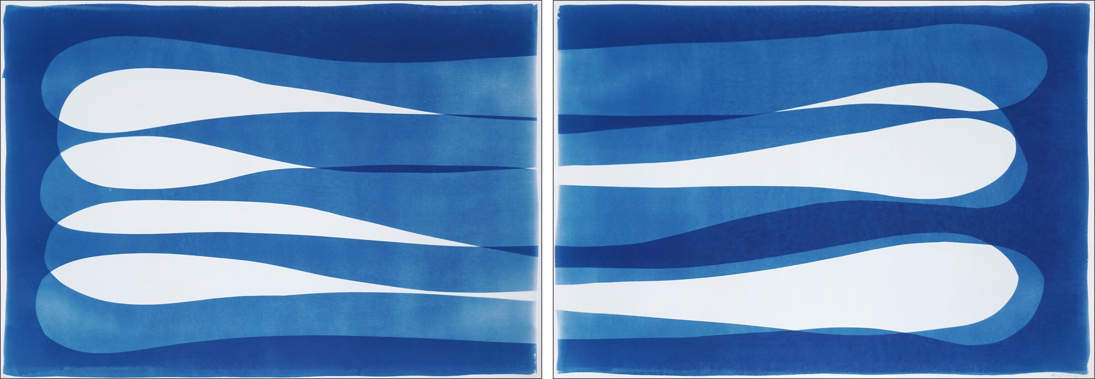 Kind of Cyan Abstract Photograph - Drift Apart, Infinity Elipse in Blue Tones, Horizontal Diptych, Minimalist Style