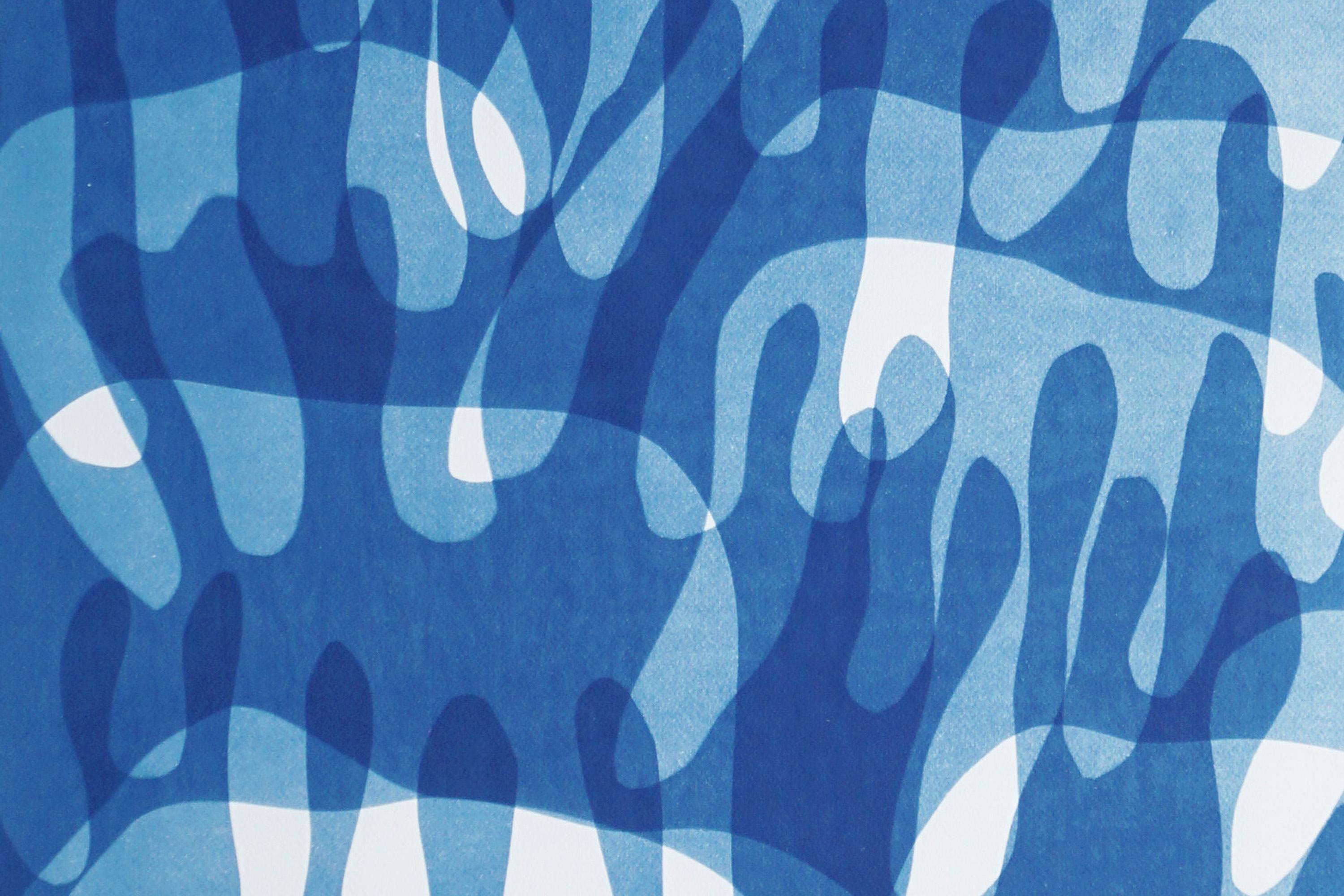 Dripping Paint, Graffiti Forms in Blue Tones, Floating Abstract Shapes on Paper For Sale 2