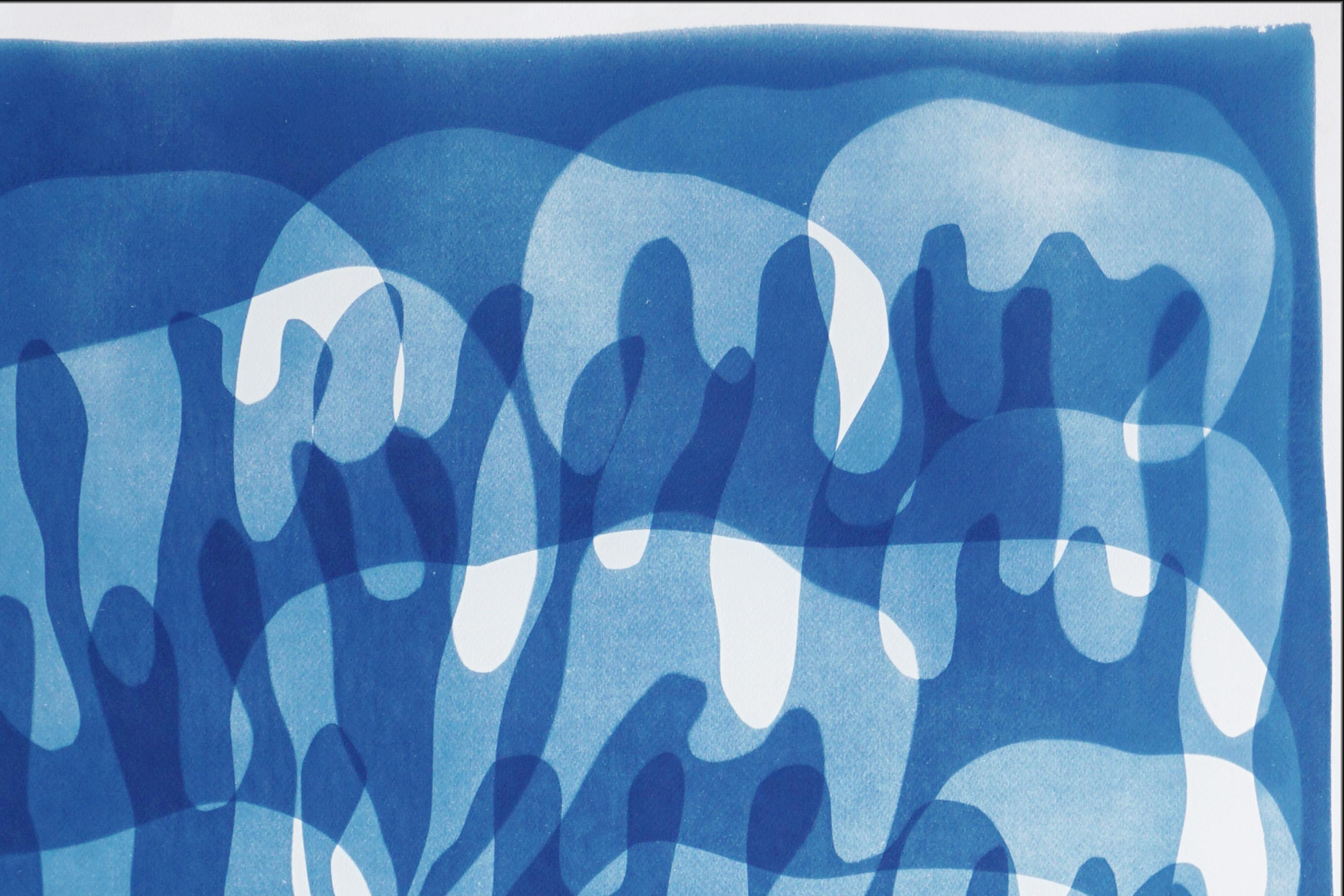 Dripping Paint, Graffiti Forms in Blue Tones, Floating Abstract Shapes on Paper For Sale 4