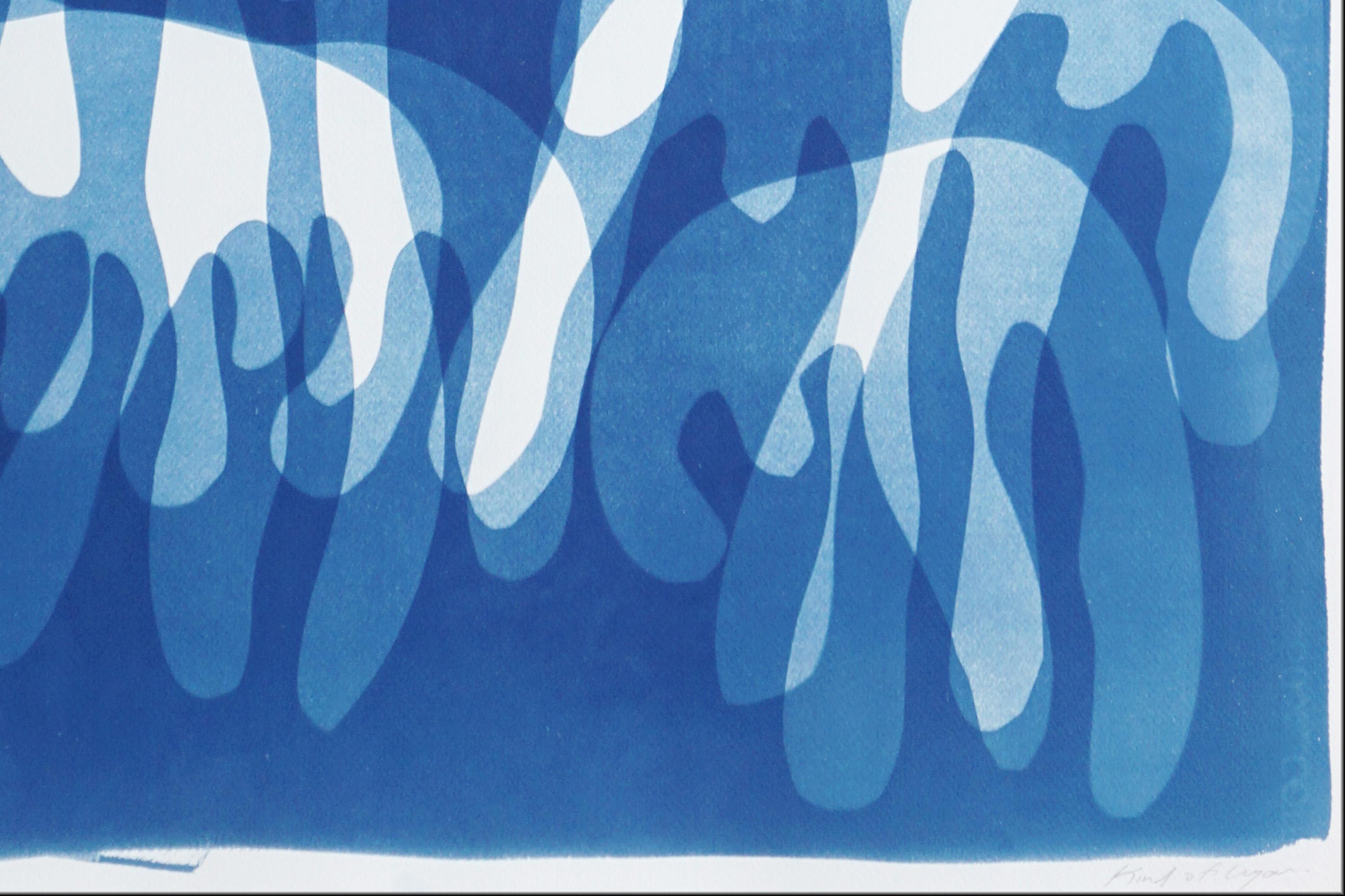 Dripping Paint, Graffiti Forms in Blue Tones, Floating Abstract Shapes on Paper For Sale 6