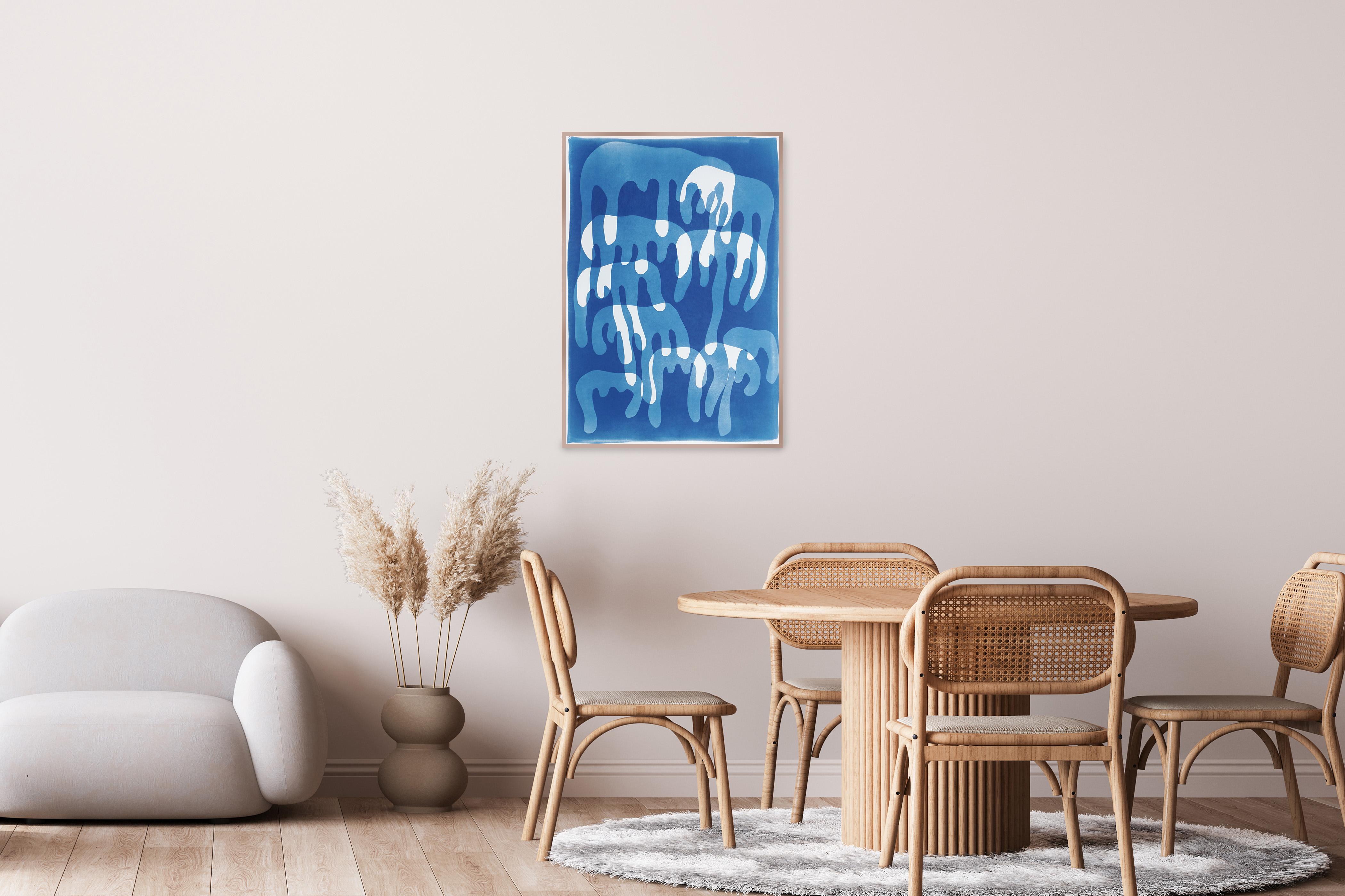 Goteo de pintura, monotipo cianotipo hecho a mano sobre papel de acuarela, azul y blanco - Print Azul de Kind of Cyan