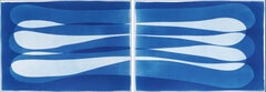 Even Flow, Infinity Elipse in Blue Tones, Horizontal Diptych, Minimalist Style
