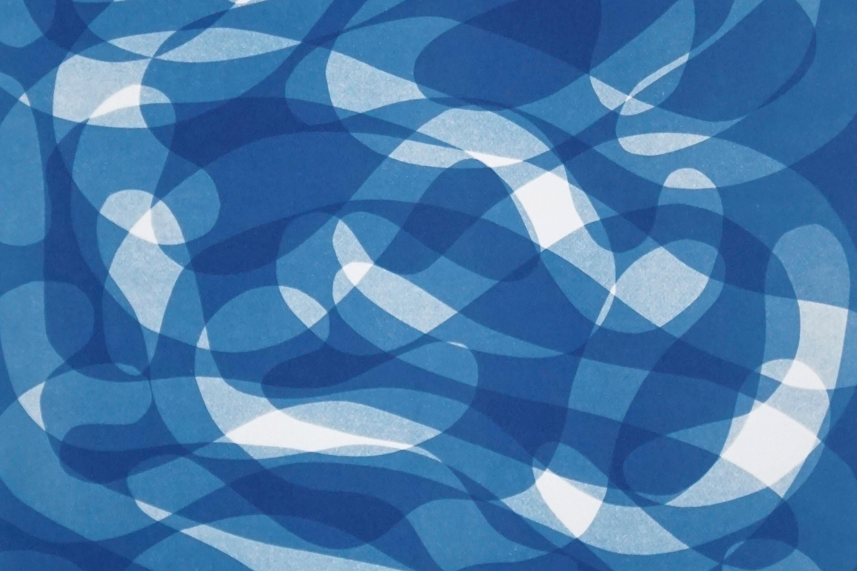 Handmade Cyanotype, Blue Abstract Calligraphy, Zen Monotype Organic Brushstrokes - Modern Photograph by Kind of Cyan