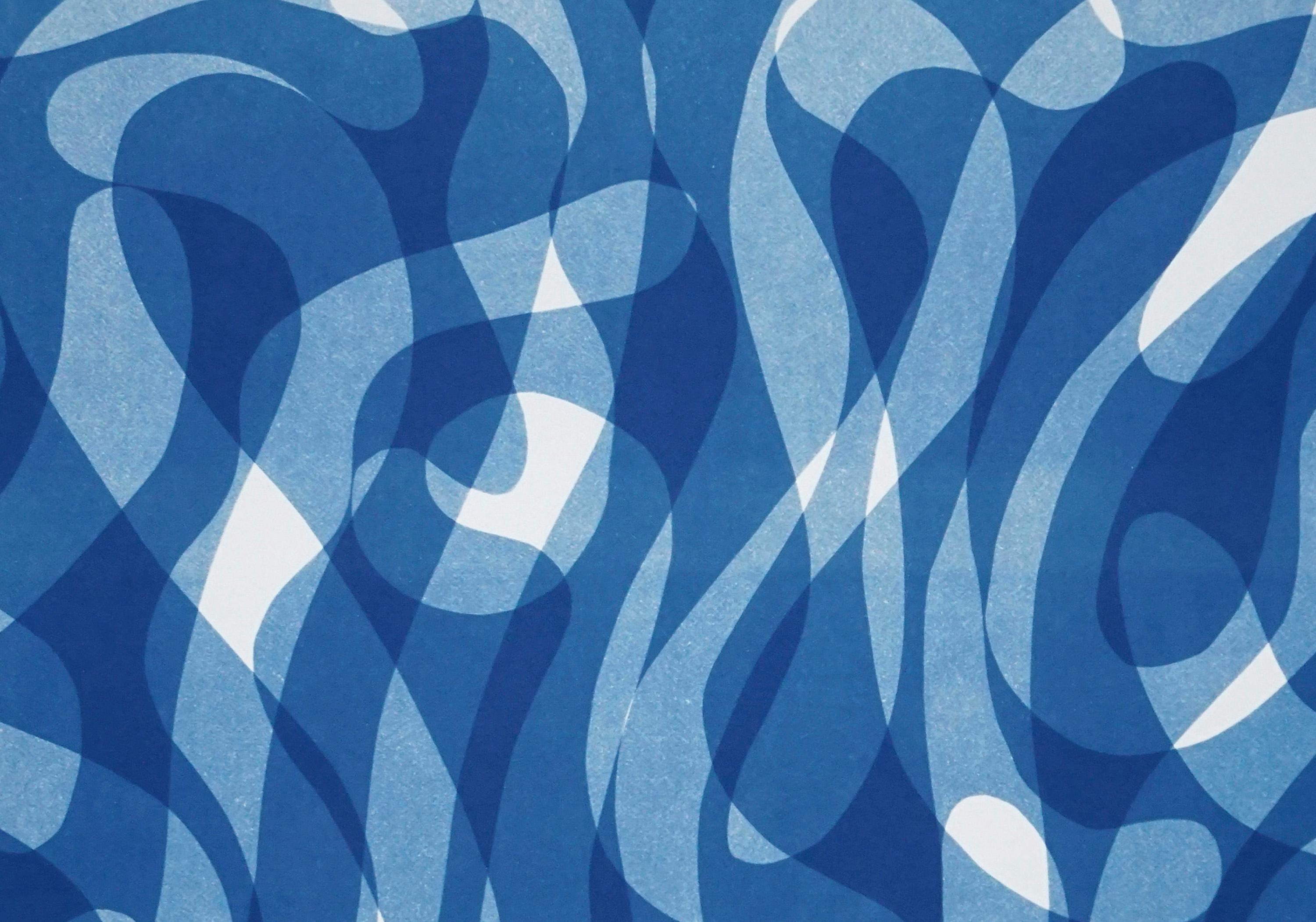 Handmade Cyanotype, Blue Abstract Calligraphy, Zen Monotype Organic Brushstrokes 3