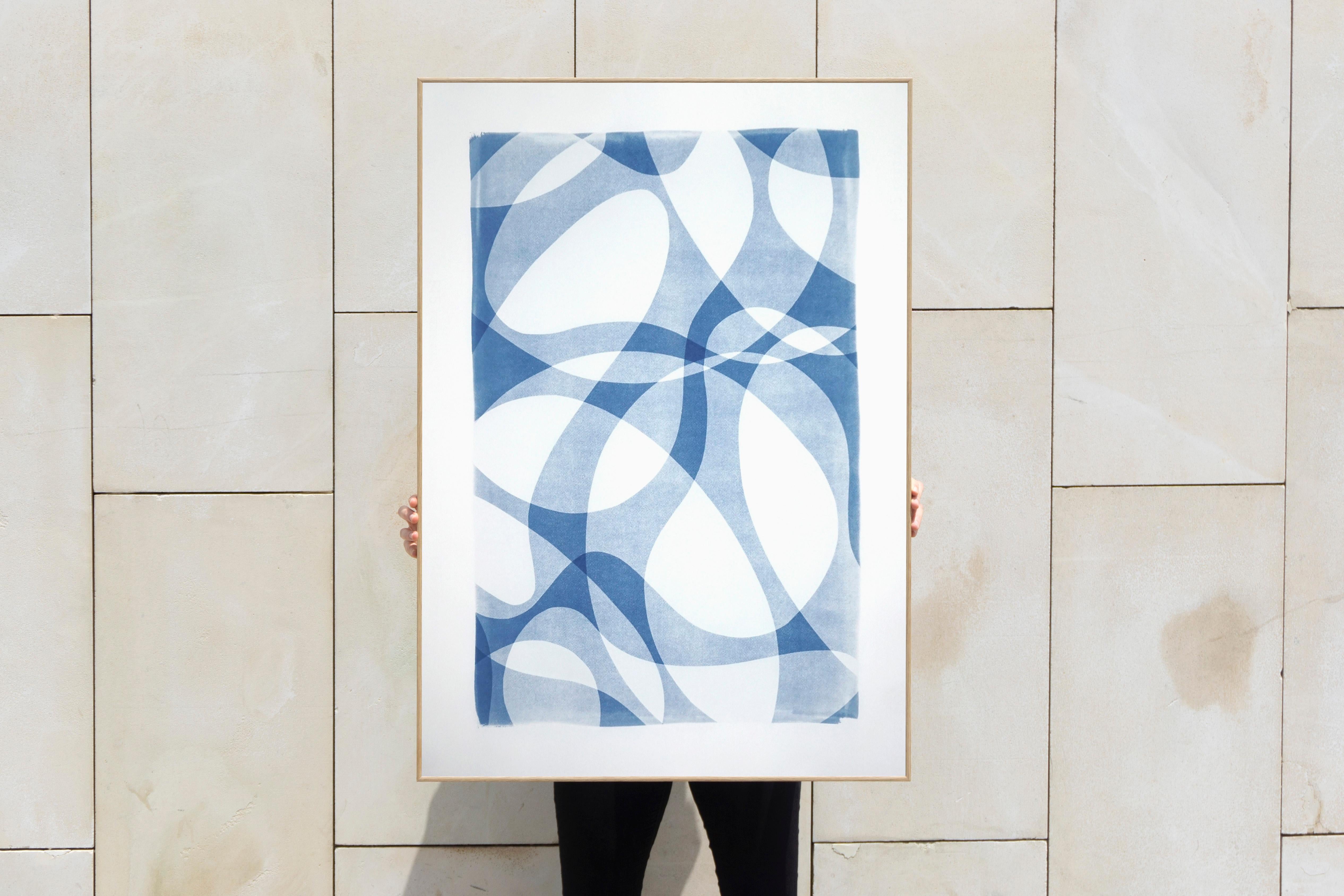 Vertical Monotype, Contours & Shades, Blue & White, Cutouts Mid-Century Modern   - Print by Kind of Cyan