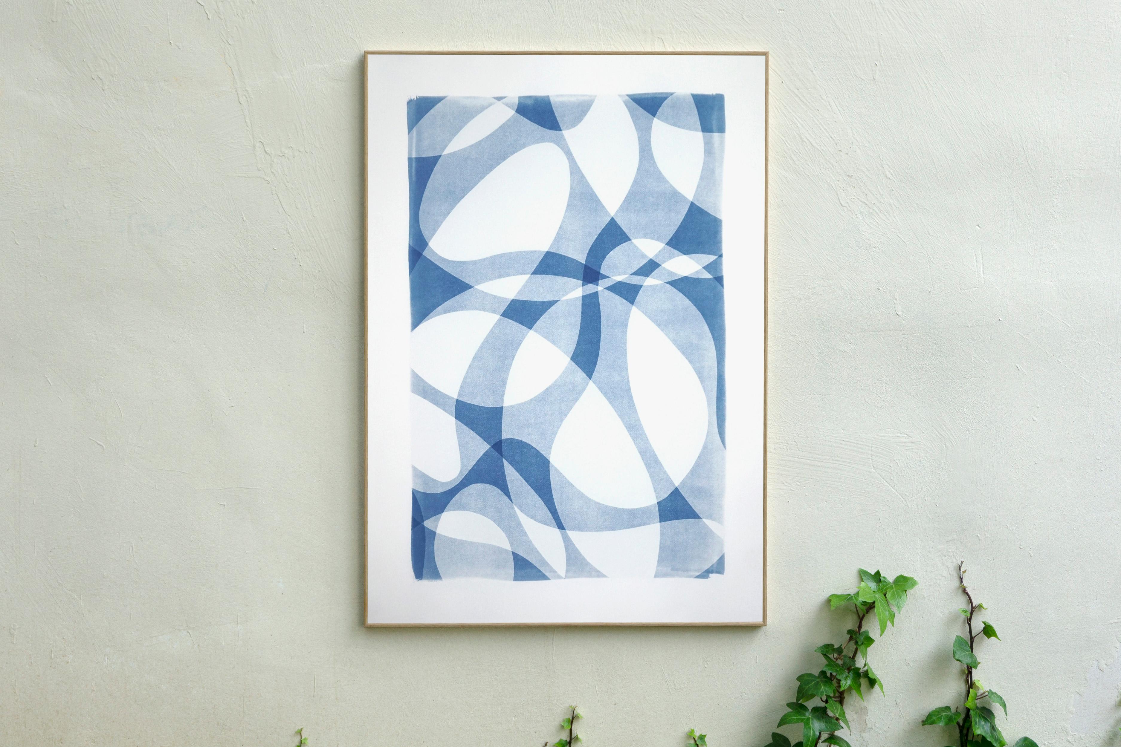 This is an exclusive handprinted unique cyanotype that takes its inspiration from the mid-century modern shapes.
It's made by layering paper cutouts and different exposures using uv-light. 

Details:
+ Title: Line Contours in Shade Gradients II
+