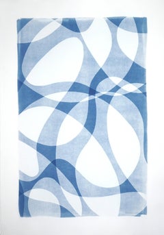 Vertical Monotype, Contours & Shades, Blue & White, Cutouts Mid-Century Modern  