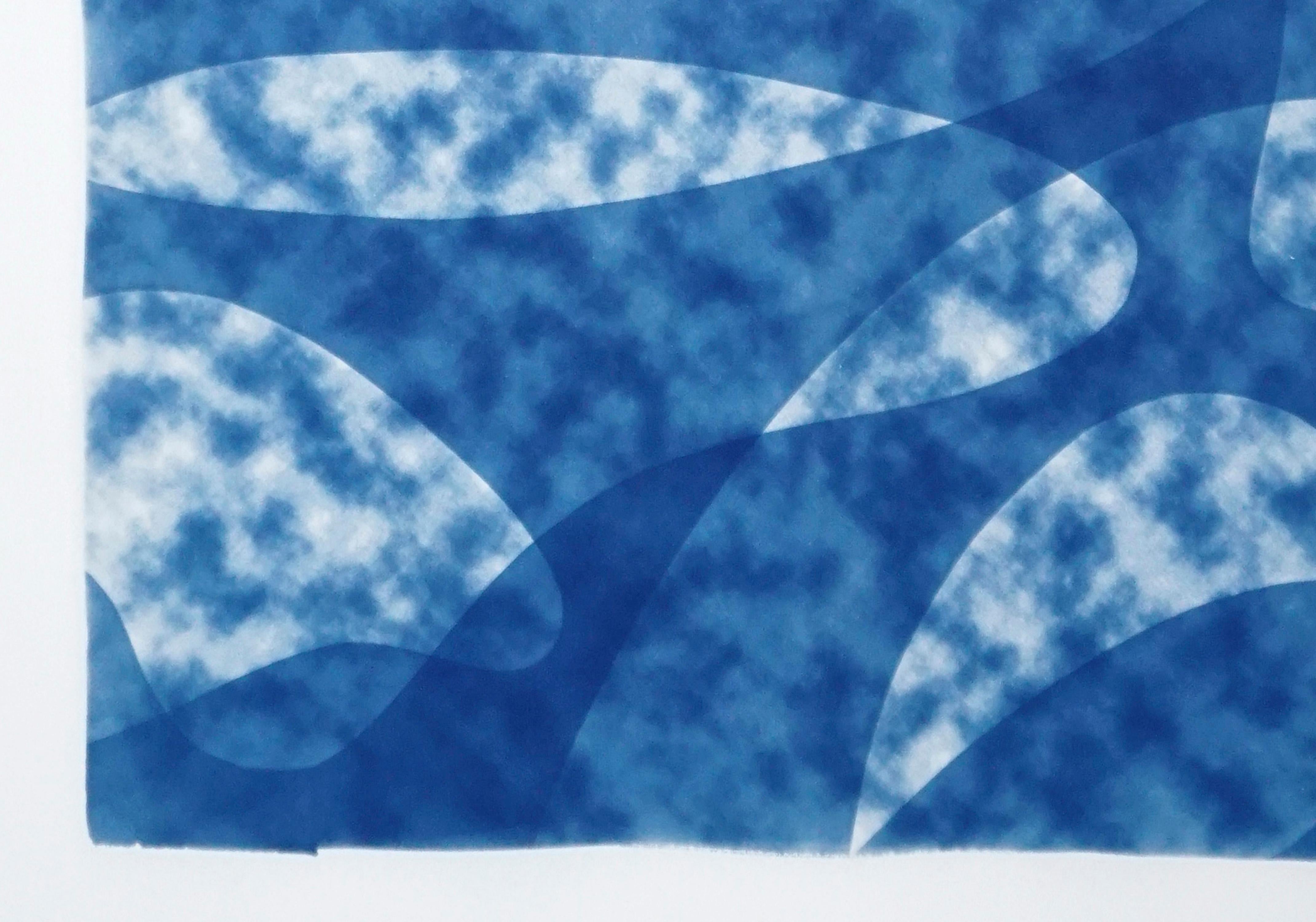 This is an exclusive handprinted unique cyanotype that takes its inspiration from the mid-century modern shapes.
It's made by layering paper cutouts and different exposures using uv-light. 

Details:
+ Title: Misty Underwater Shapes 
+ Year: 2021
+