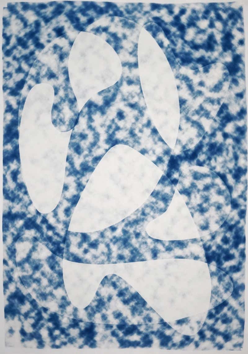 Kind of Cyan - Layered Torn Paper Diptych, White and Blue Unique ...