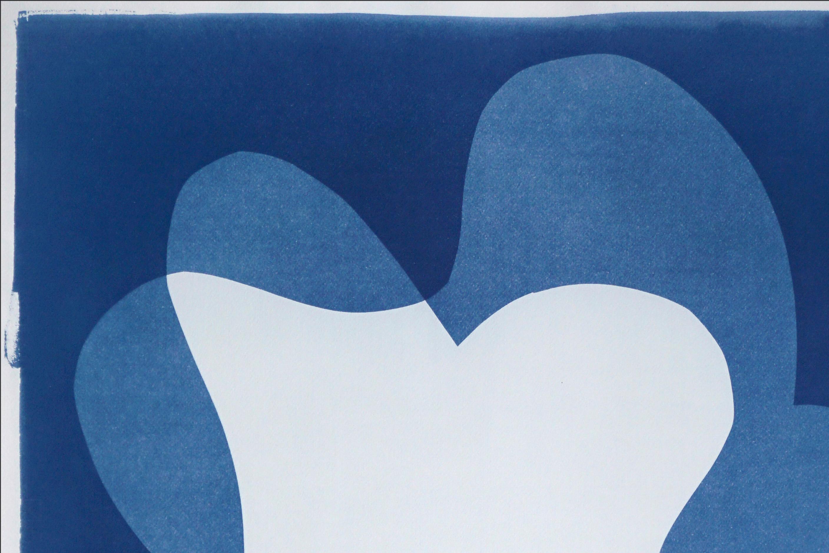 Fat Finger, Blue and White Abstract Rounded Bodies, Cyanotype Monotype on Paper 1