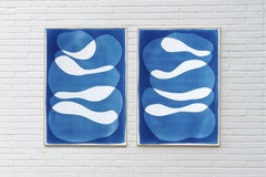 Pilas Gordas, Cianotipia Única en Tonos Azules, Díptico grande, Formas Mínimas, Papel