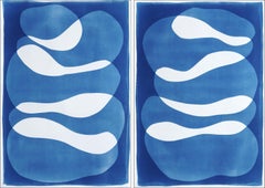 Fat Stacks, Unique Cyanotype in Blue Tones, large Diptych, Minimal Shapes, Paper