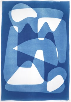 Fifties Furniture Curves, Blue, White, Jetson Style Shapes and Layers, Monotype