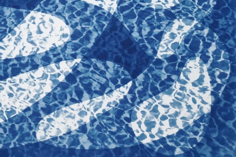 Fish Swimming Below Water, Fresh Blue Tones Cyanotype Print, Pool Art on Paper For Sale 2