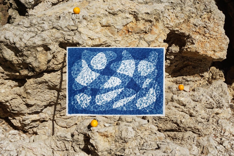 Fish Swimming Below Water, Fresh Blue Tones Cyanotype Print, Pool Art on Paper For Sale 3
