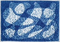 Fish Swimming Below Water, Fresh Blue Tones Cyanotype Print, Pool Art on Paper