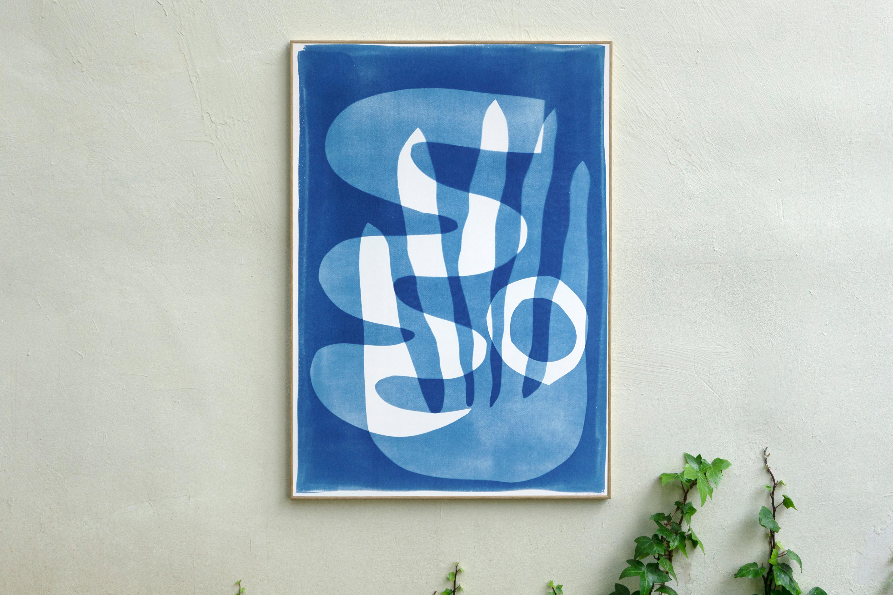 Foggy Ocean, Mystic Code in Bleu and White, Desert Modernism, Cyanotype on Paper - Print by Kind of Cyan
