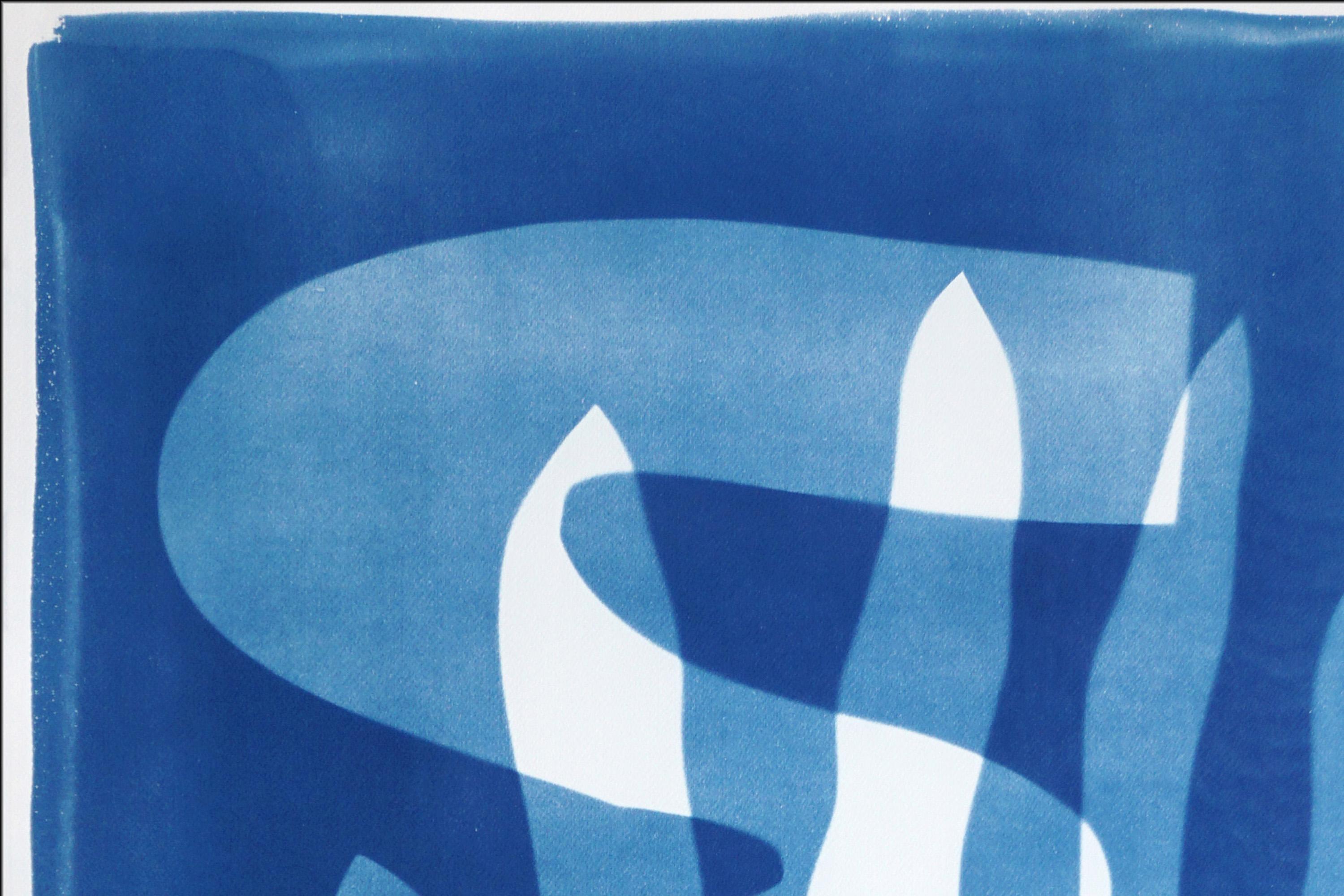 Foggy Ocean, Mystic Code in Bleu and White, Desert Modernism, Cyanotype on Paper For Sale 1
