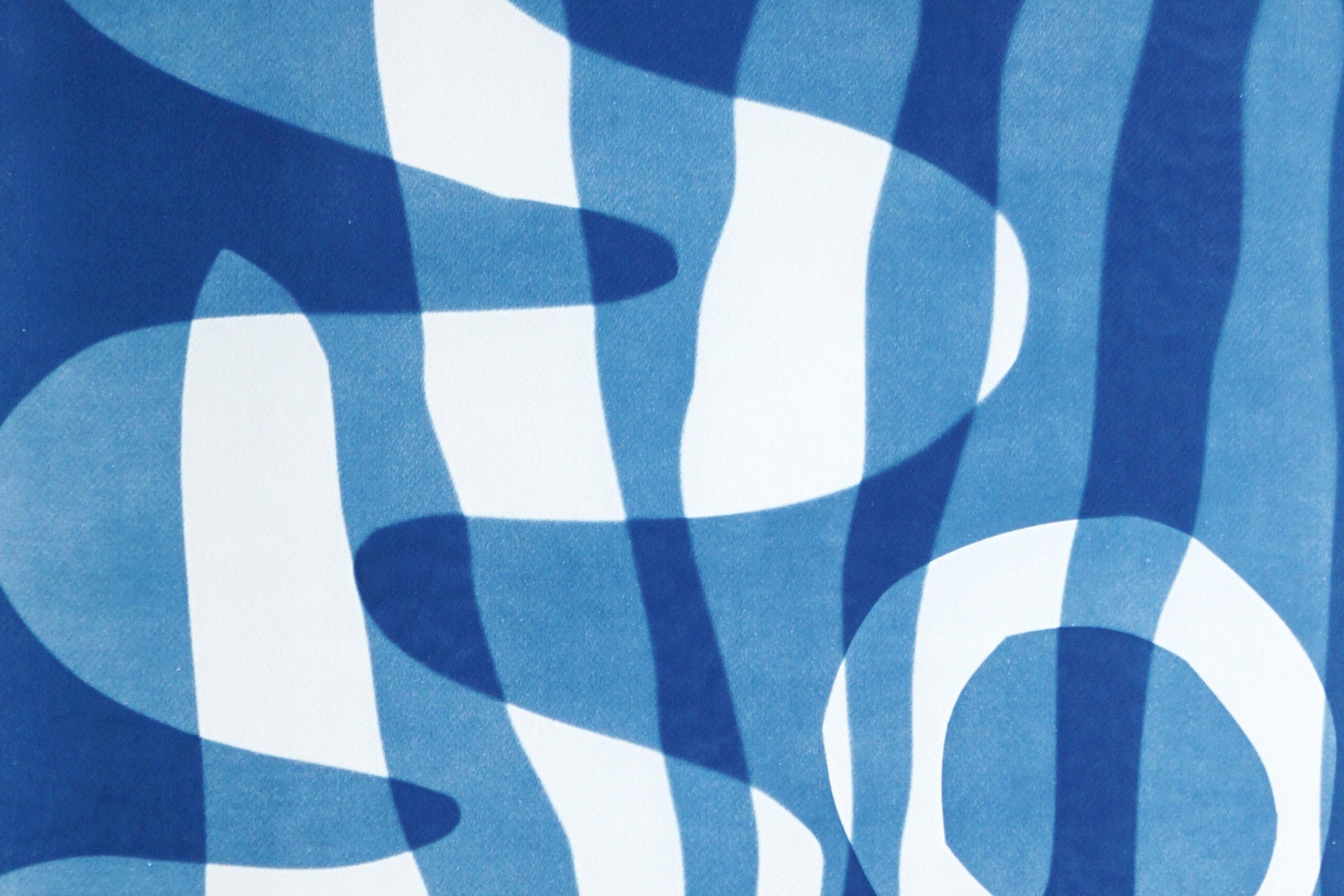 Foggy Ocean, Mystic Code in Bleu and White, Desert Modernism, Cyanotype on Paper For Sale 2