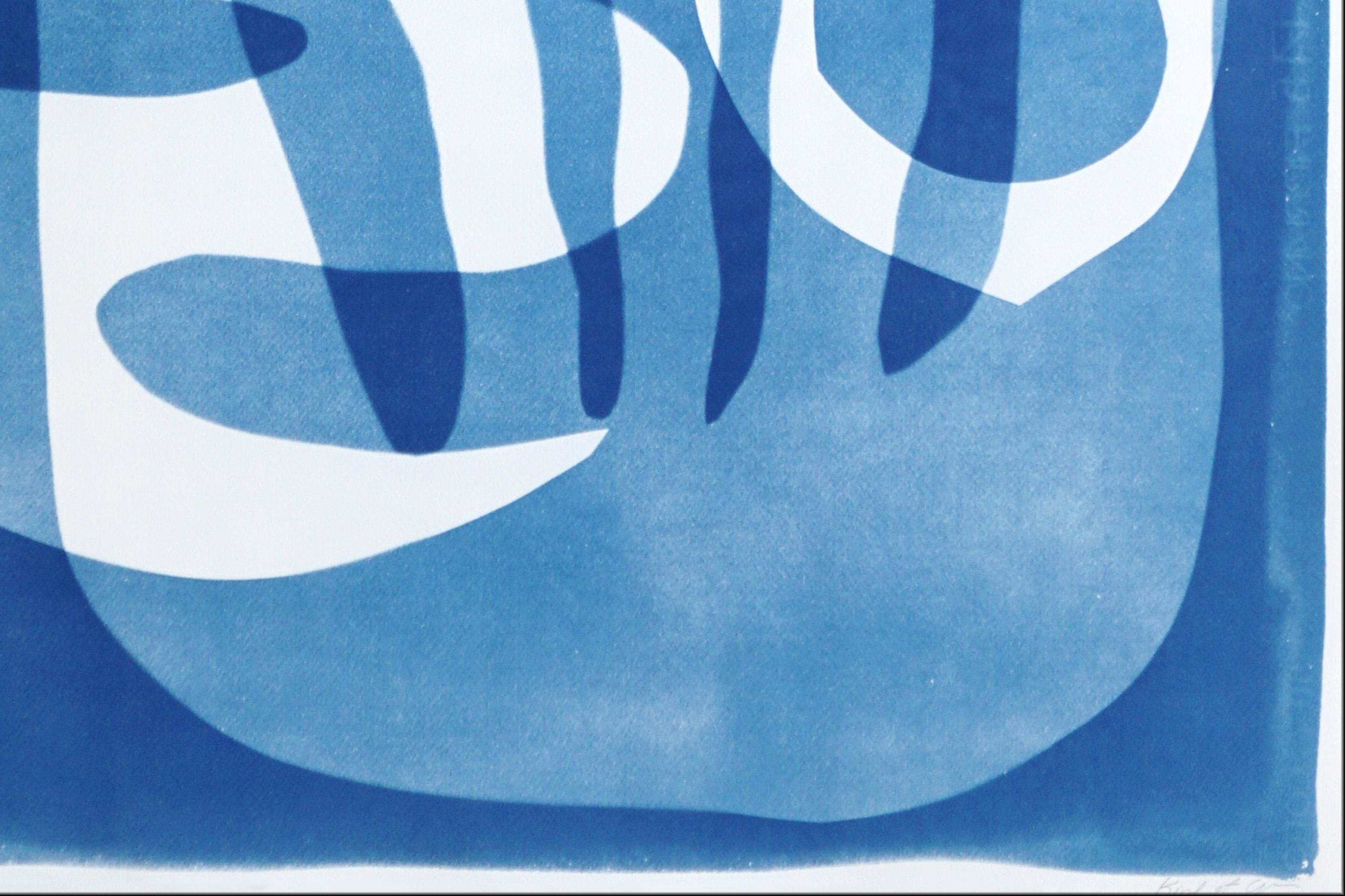 Foggy Ocean, Mystic Code in Bleu and White, Desert Modernism, Cyanotype on Paper For Sale 3