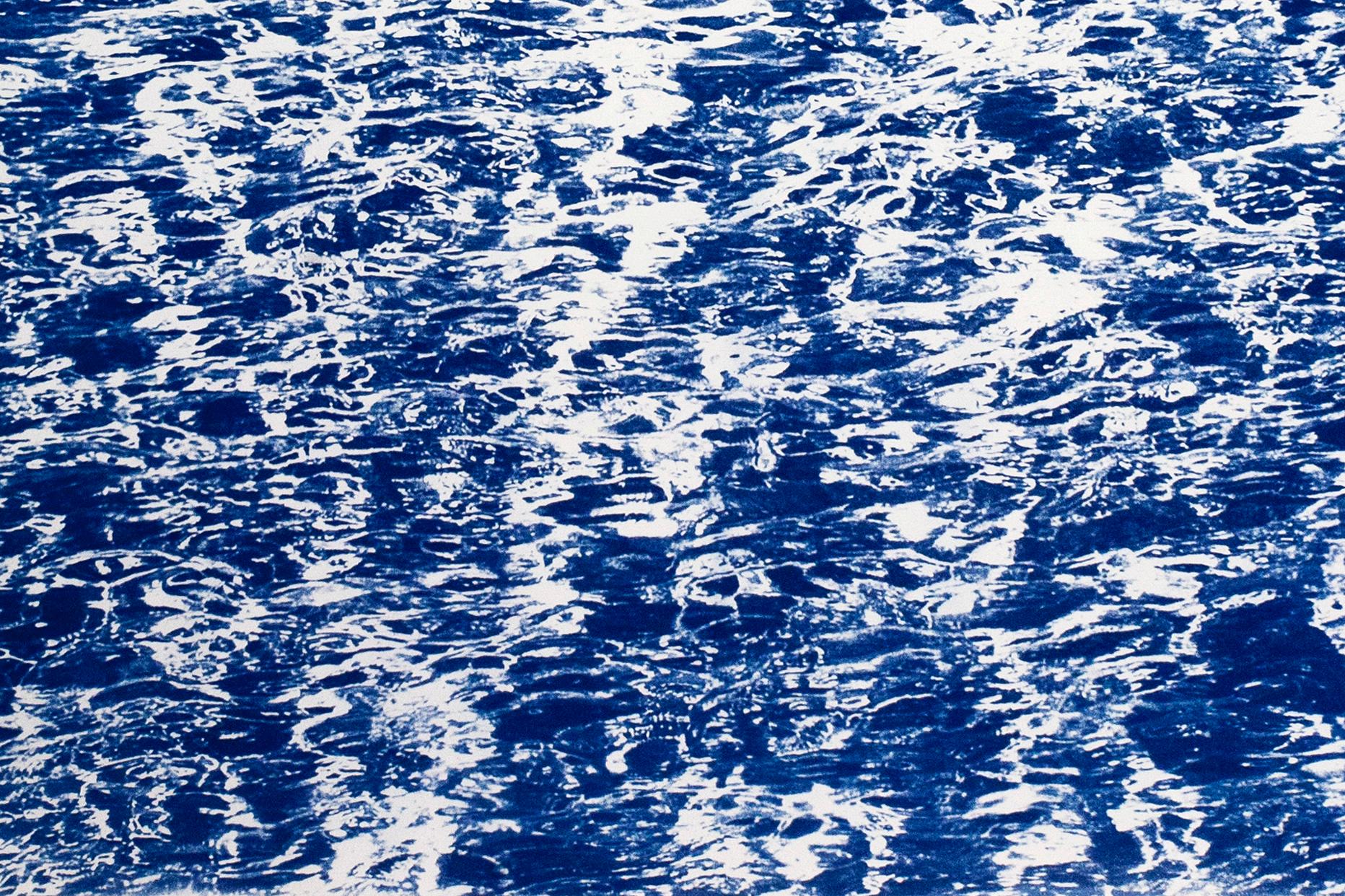 French Riviera Cove, Nautical Abstract Seascape Triptych, Blue Cyanotype Print 8