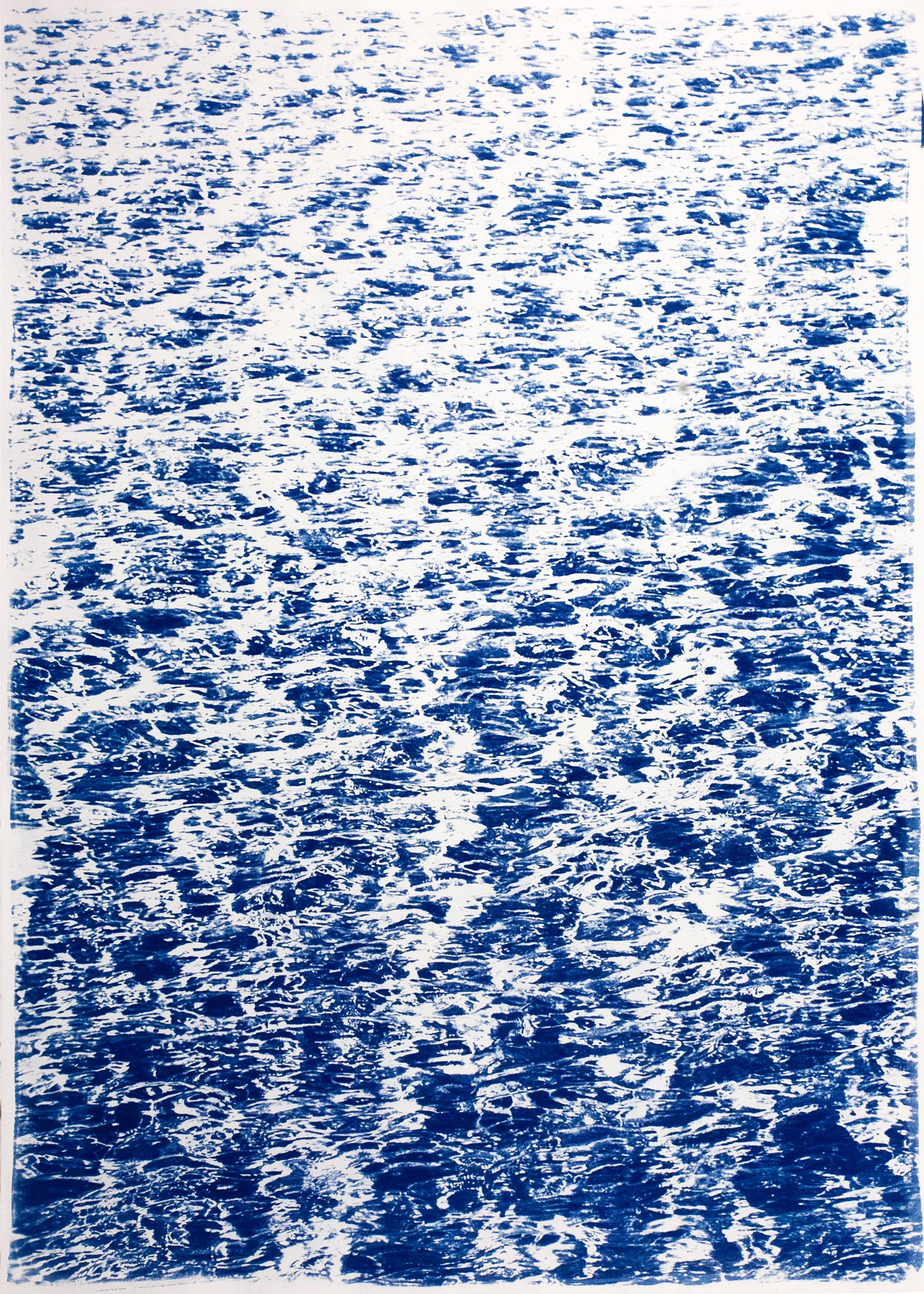 Triptyque de paysages marins abstraits de la Côte d'Azur français, imprimé cyanotype bleu en vente 2