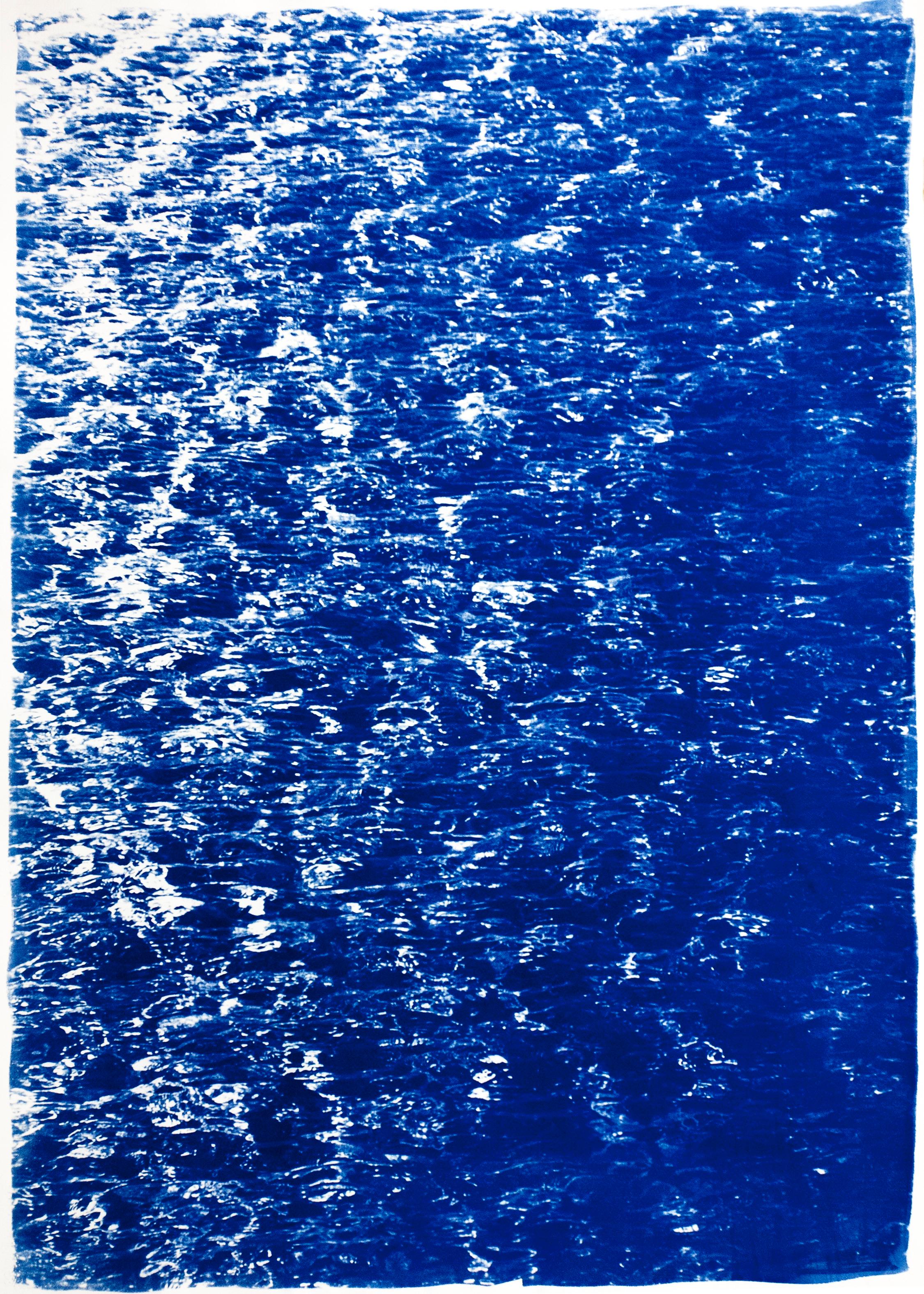 Triptyque de paysages marins abstraits de la Côte d'Azur français, imprimé cyanotype bleu en vente 3