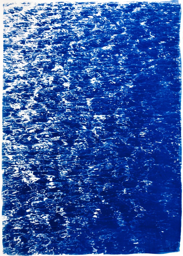 French Riviera Cove, Nautical Abstract Seascape Triptych, Blue Cyanotype Print For Sale 6