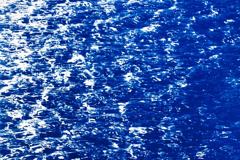 French Riviera Cove, Nautical Abstract Seascape Triptych, Blue Cyanotype Print For Sale 7