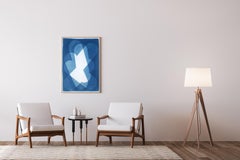 Nuvola geometrica, bianco e blu, monotipo fatto a mano su carta acquerello, ritaglio