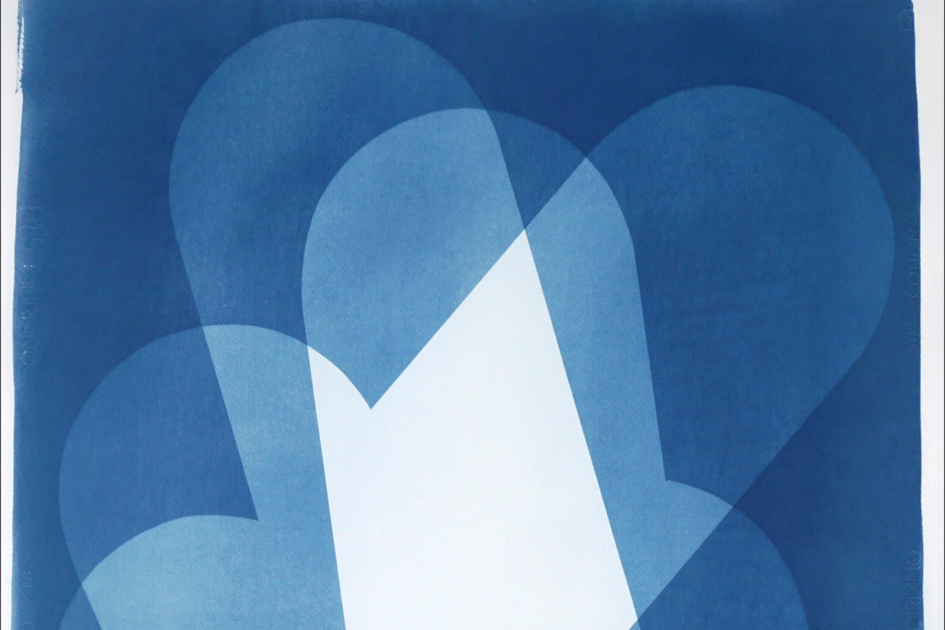 This is an exclusive handprinted unique cyanotype that takes its inspiration from the mid-century modern shapes.
It's made by layering paper cutouts and different exposures using uv-light. 

Details:
+ Title: Geometric Cloud
+ Year: 2022
+ Stamped