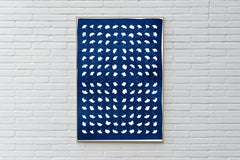 Gingko Leaf Explosion, Pressed Flowers, White and Blue Handmade Botanical Print