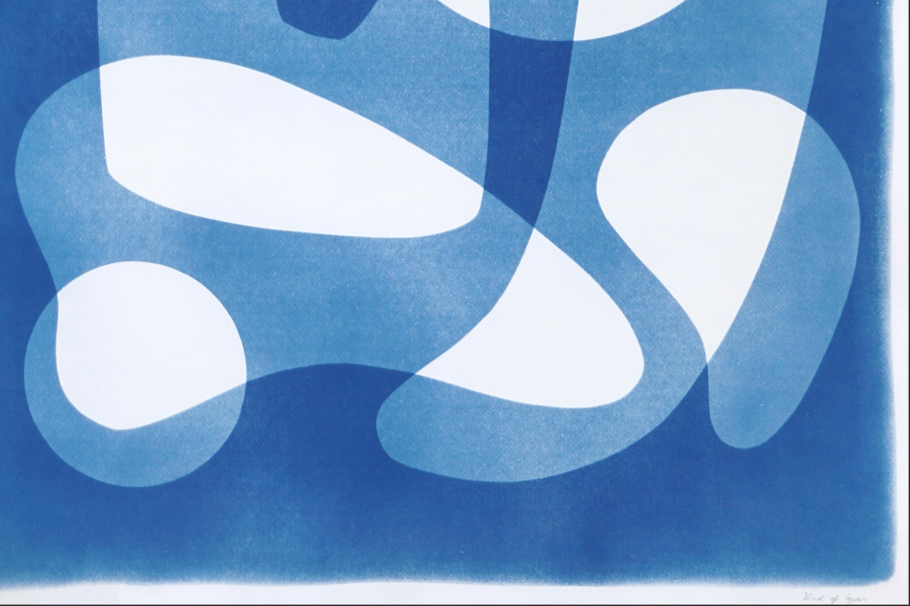 Handmade Cyanotype in White and Blue, Mid Century Modern Abstract Shapes, Paper For Sale 3