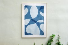 Handmade Unique Cyanotype of Minimal Pool Patterns Cutouts in Blue Tones, Paper